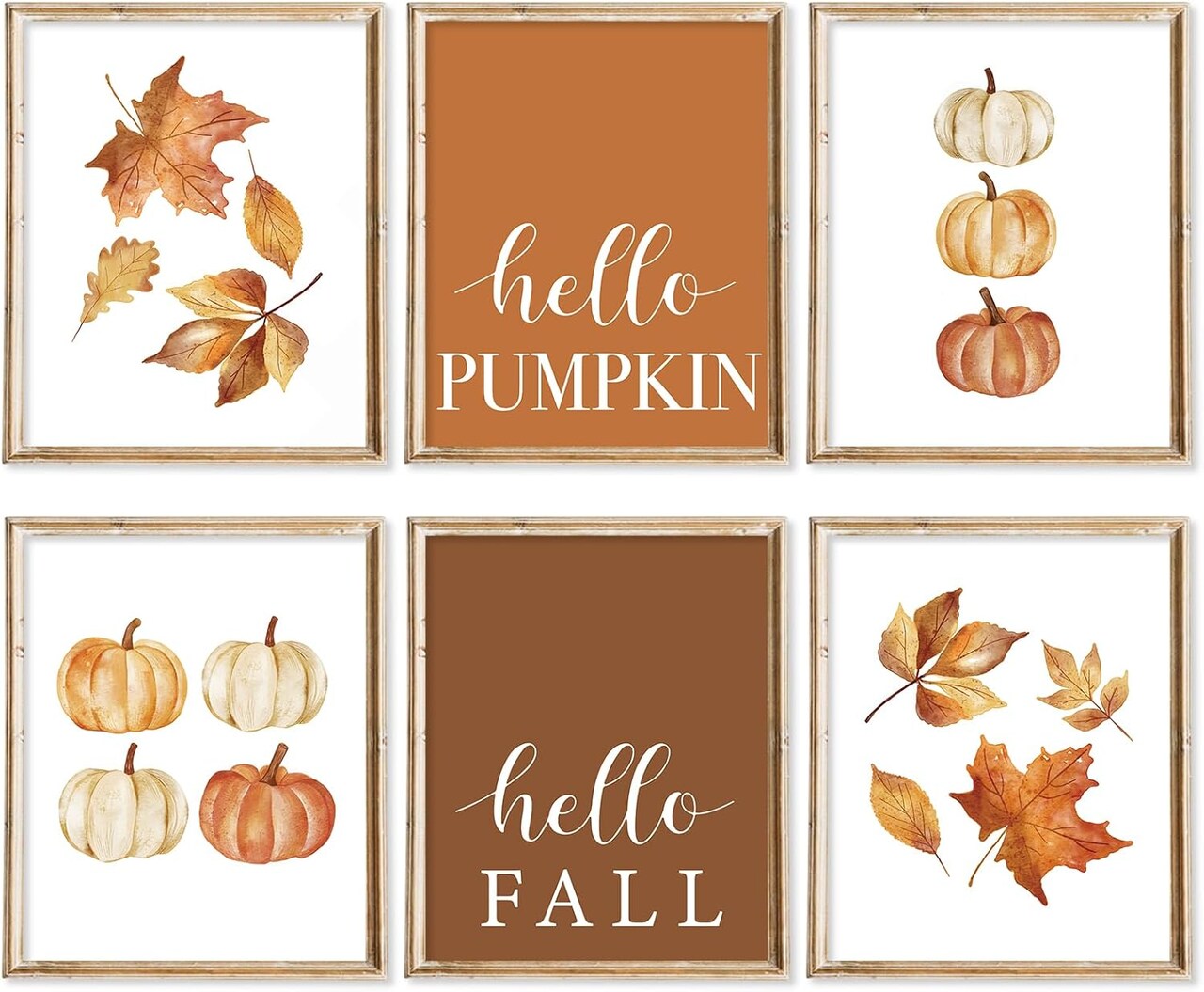 6Pcs Fall Wall Art Prints Watercolor Pumpkin Maple Leaf Art(Paper)